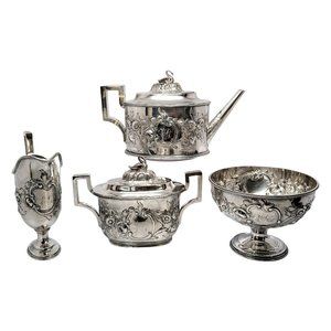 Antique Tiffany Young & Ellis Sterling Silver 4pc Tea Set with Monogram #10683